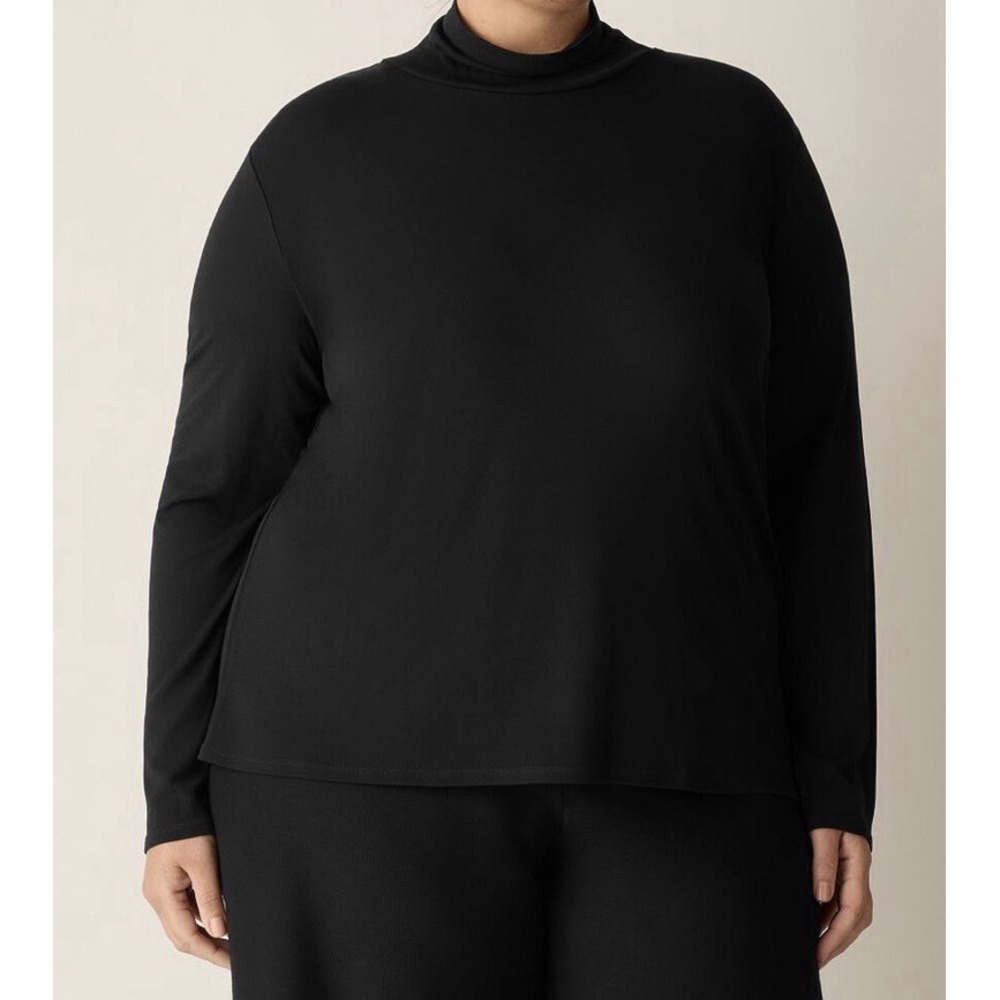 Eileen Fisher Women's Size 3X Silk Jersey Turtleneck Black Luxury Top Cowl Neck